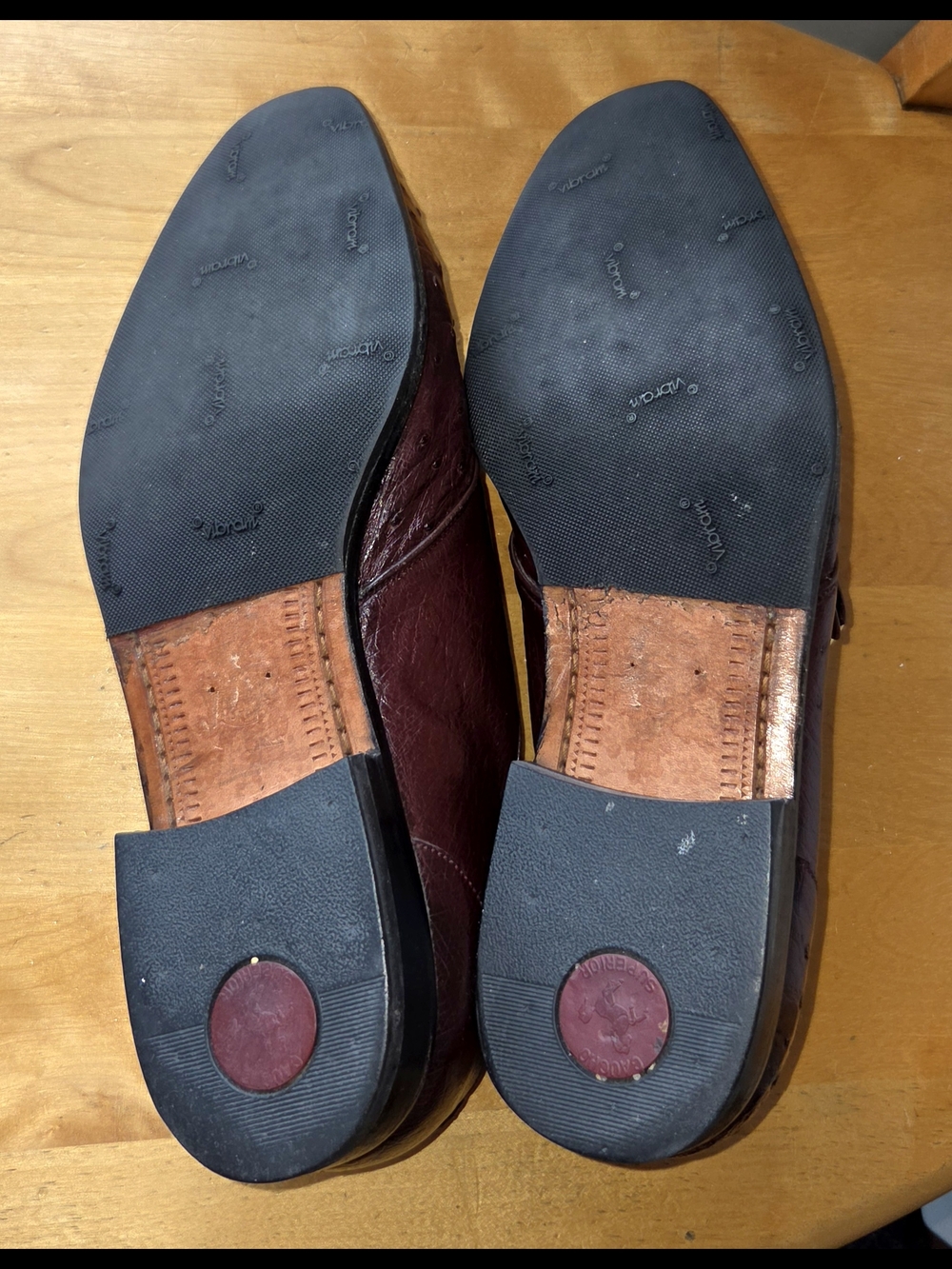WENS Men's Burgundy Real Ostrich Leather Monk Strap Dress Shoes - Picture 3 of 3